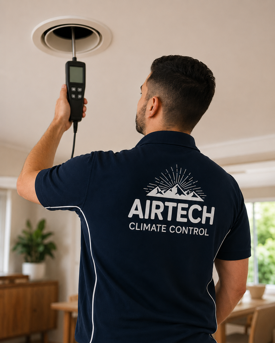 Airtech technician testing a gas ducted heating outlet