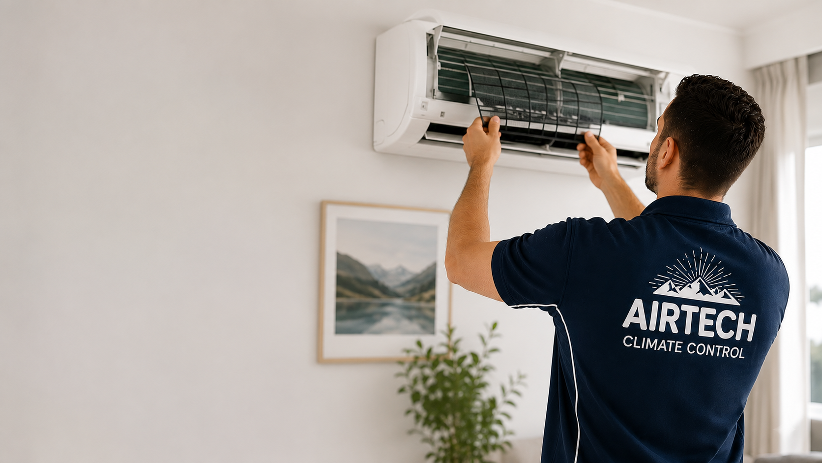 Airtech technician servicing a split system air conditioner in a Melbourne home